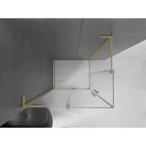 MEXEN/S - Velar L Duo sprchovací kút, posuvné dvere 90 x 80, transparent, zlato kartáčovaná 871-090-080-02-03-55