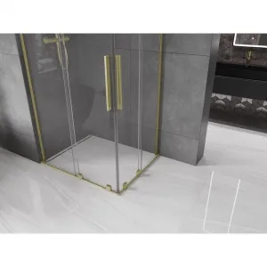MEXEN/S - Velar L Duo sprchovací kút, posuvné dvere 90 x 80, transparent, zlato kartáčovaná 871-090-080-02-03-55