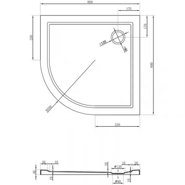 MEXEN - Flow Sprchová vanička štvrťkruh slim 80 x 80, biela lesk 46Q108080