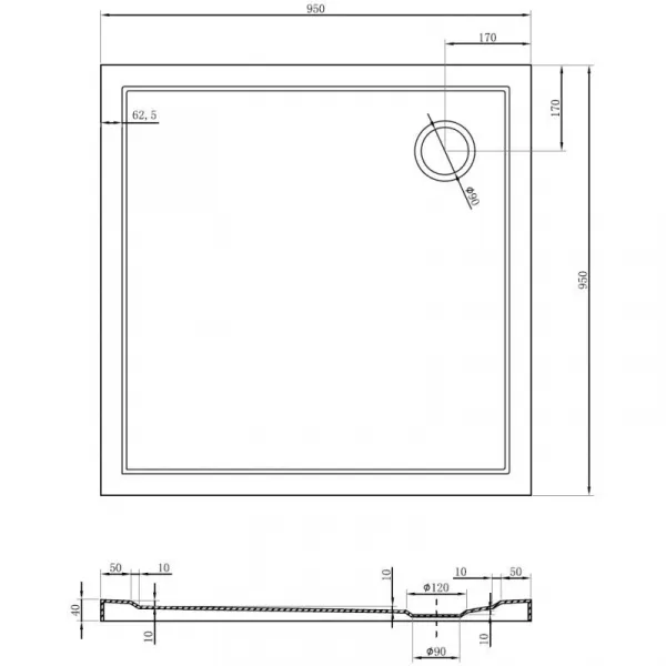 MEXEN - Flow Sprchová vanička štvorcová slim 95 x 95, čierna mat 46S709595