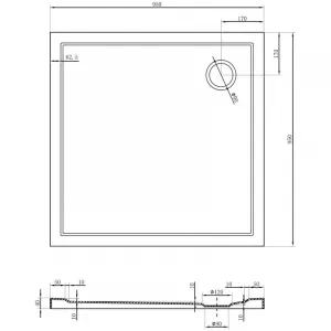 MEXEN - Flow Sprchová vanička štvorcová slim 95 x 95, čierna mat 46S709595
