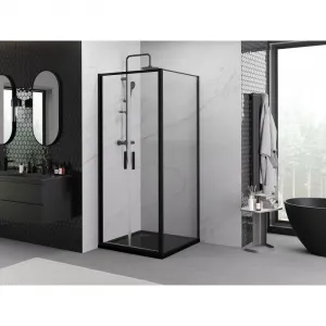 MEXEN/S - Exo sprchovací kút dvere krídlové 80 x 80, transparent, čierna 814-080-080-70-00