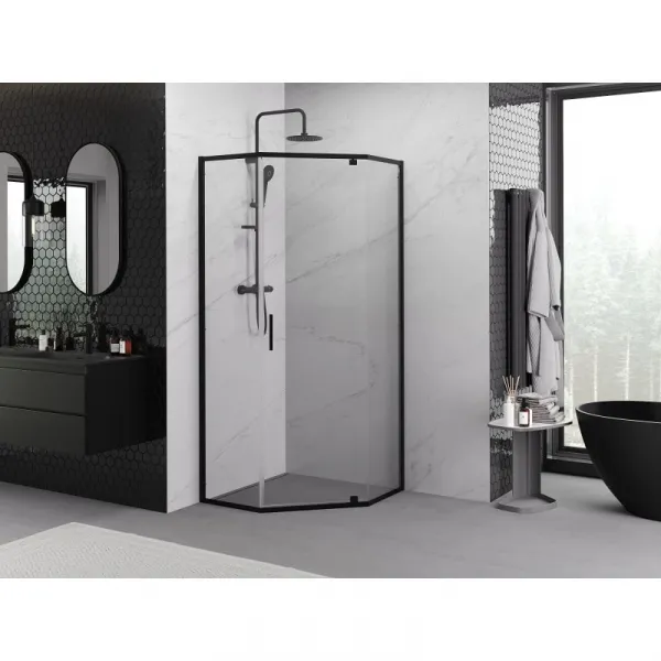 MEXEN - Exo sprchovací kút päťboký krídlový 80 x 80, transparent, čierna 812-080-080-70-00