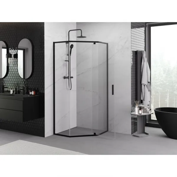 MEXEN - Exo sprchovací kút päťboký krídlový 90 x 90, transparent, čierna 812-090-090-70-00