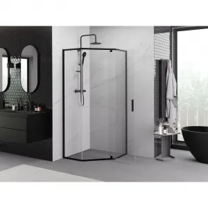MEXEN - Exo sprchovací kút päťboký krídlový 90 x 90, transparent, čierna 812-090-090-70-00