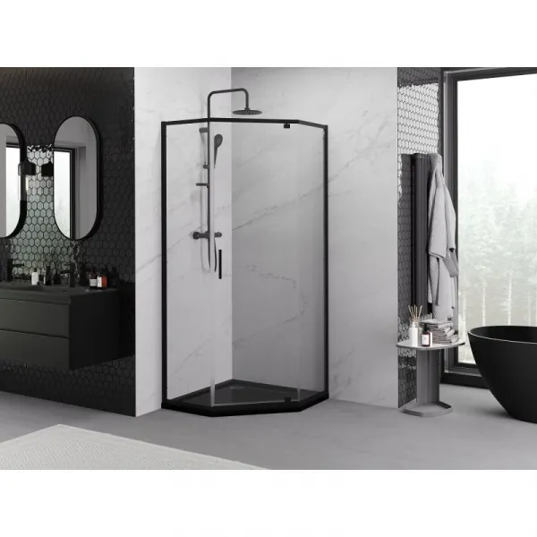MEXEN - Exo sprchovací kút päťboký krídlový 90 x 90, transparent, čierna 812-090-090-70-00