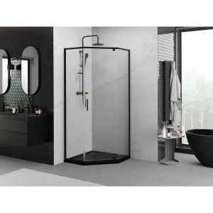 MEXEN - Exo sprchovací kút päťboký krídlový 90 x 90, transparent, čierna 812-090-090-70-00