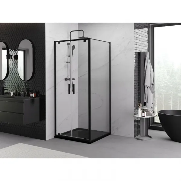 MEXEN/S - Exo sprchovací kút dvere krídlové 100 x 100, transparent, čierna 8182-100-100-70-00