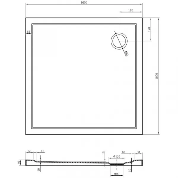 MEXEN - Flow Sprchová vanička štvorcová slim 100 x 100, čierna mat 46S701010