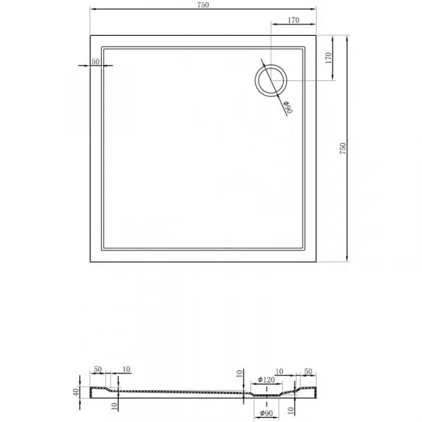 MEXEN - Flow Sprchová vanička štvorcová slim 75 x 75, čierna mat 46S707575
