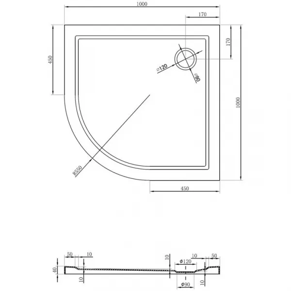 MEXEN - Flow Sprchová vanička štvrťkruh slim 100 x 100, biela lesk 46Q101010