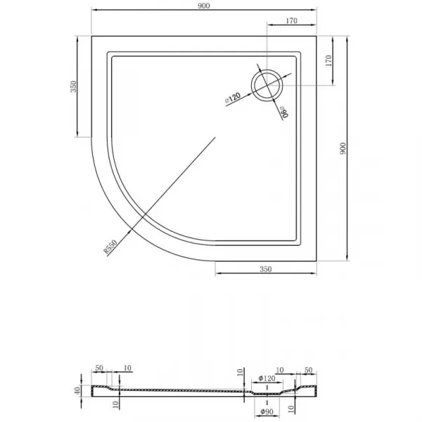 MEXEN - Flow Sprchová vanička štvrťkruh slim 90 x 90, čierna mat 46Q709090