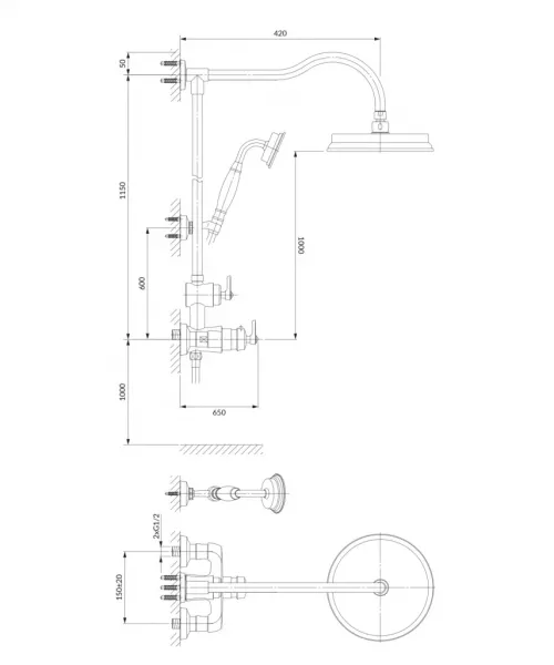 OMNIRES - ARMANCE termostatický sprchový stĺp meď retro /ORB/ AM5244/6ORB