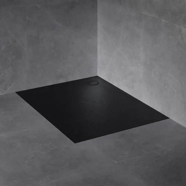 OMNIRES - STONE štvorcová sprchová vanička s kamennou štruktúrou, 80 x 80 cm čierna mat /BLM/ STONE80/KBL