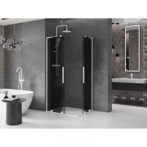 MEXEN/S - Velar L Duo sprchovací kút, posuvné dvere 90 x 80, grafit, biela 871-090-080-02-43-20
