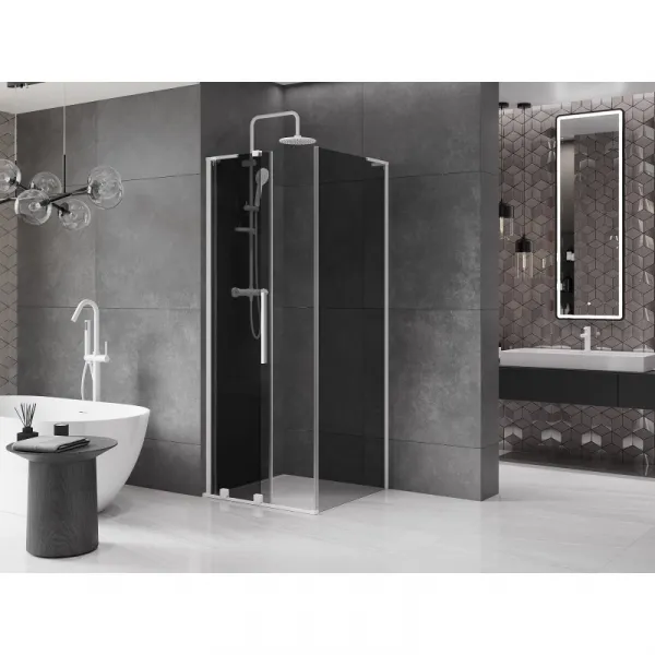 MEXEN/S - Velar L sprchovací kút, posuvné dvere 100 x 100, grafit, biela 871-100-100-43-20