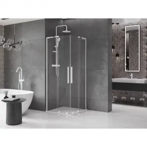 MEXEN/S - Velar L Duo sprchovací kút, posuvné dvere 80 x 80, transparent, biela 871-080-080-02-03-20
