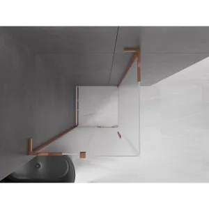 MEXEN/S - Velar L sprchovací kút, posuvné dvere 100 x 100, dekor, ružové zlato 871-100-100-33-60