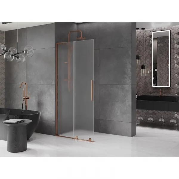 MEXEN/S - Velar L Sprchová zástena posuvná Walk-in 120 x 200, dekor 8 mm, ružové zlato 871-120-003-33-60