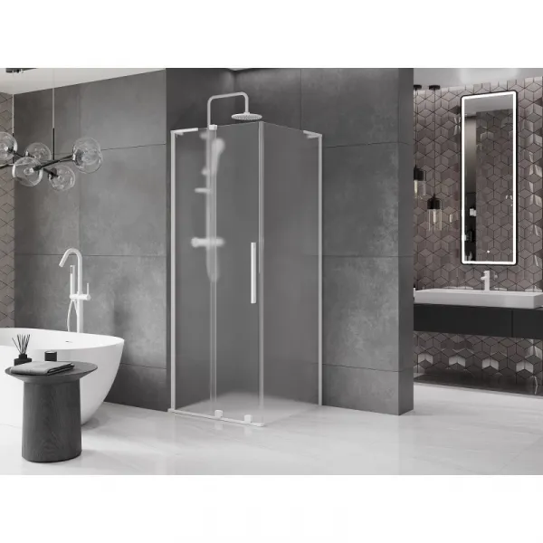 MEXEN/S - Velar L sprchovací kút, posuvné dvere 100 x 100, dekor, biela 871-100-100-33-20
