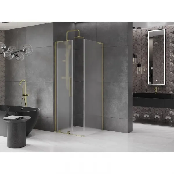 MEXEN/S - Velar L sprchovací kút, posuvné dvere 120 x 120, dekor, zlato 871-120-120-33-50