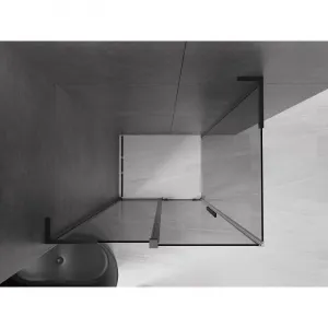 MEXEN/S - Velar L sprchovací kút, posuvné dvere 90 x 80, grafit, čierna 871-090-080-43-70