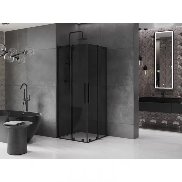 MEXEN/S - Velar L Duo sprchovací kút, posuvné dvere 80 x 80, grafit, čierna 871-080-080-02-43-70