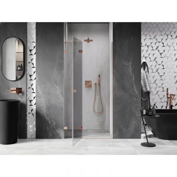 MEXEN/S - Lunar sprchové dvere krídlové ľavé 110, transparent, meď kartáčovaná 834-110-000-65-00-L