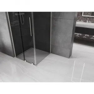 MEXEN/S - Velar L sprchovací kút, posuvné dvere 90 x 90, grafit, nikel kartáčovaný 871-090-090-43-97