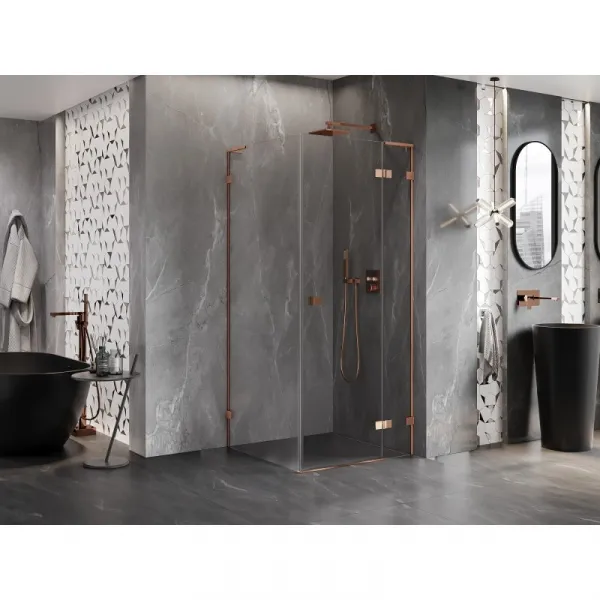 MEXEN/S - Lunar L sprchový kút dvere krídlové pravá 90 x 90, transparent, ružové zlato 834L-090-090-60-00-P