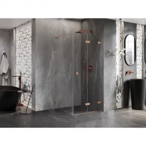 MEXEN/S - Lunar-F L sprchovací kút skladacie dvere pravá 80 x 80, transparent, meď kartáčovaná 836L-080-080-65-00-P