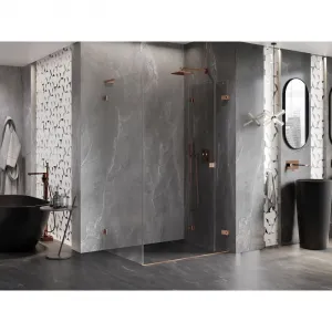 MEXEN/S - Lunar-F L sprchový kút skladacie dvere pravá 90 x 80, transparent, meď kartáčovaná 836L-090-080-65-00-P