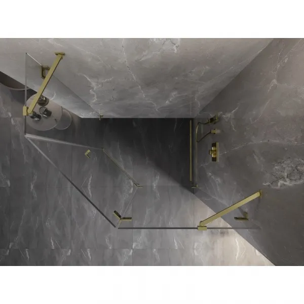 MEXEN/S - Lunar sprchovací kút päťboký krídlový pravá 100 x 80, transparent, zlato kartáčovaná 831-100P-080L-55-00-P