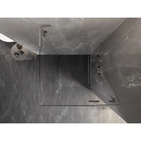 MEXEN/S - Lunar L sprchový kút dvere krídlové pravá 70 x 70, transparent, nikel kartáčovaný 834L-070-070-97-00-P