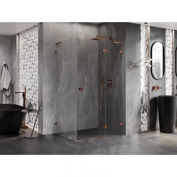 MEXEN/S - Lunar L sprchový kút dvere krídlové pravá 95 x 90, transparent, ružové zlato 834L-095-090-60-00-P