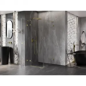 MEXEN/S - Lunar L sprchový kút dvere krídlové ľavá 90 x 90, transparent, zlato 834L-090-090-50-00-L