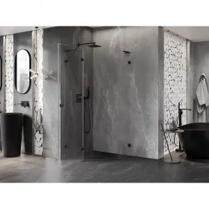 MEXEN/S - Lunar L sprchový kút päťboký krídlový ľavá 90 x 90, transparent, čierna 831L-090L-090P-70-00-L