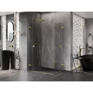 MEXEN/S - Lunar-F Duo sprchovací kút skladacie dvere 100 x 90, transparent, zlato kartáčovaná 836-100L-090P-55-00