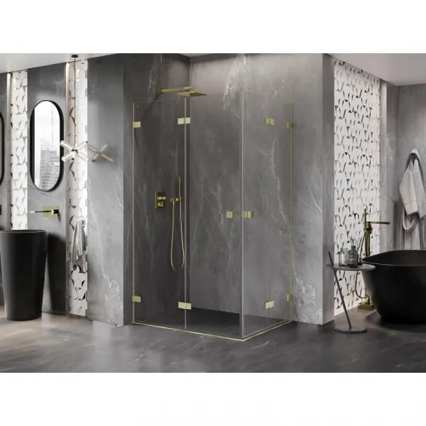 MEXEN/S - Lunar-F Duo sprchovací kút skladacie dvere 100 x 90, transparent, zlato kartáčovaná 836-100L-090P-55-00