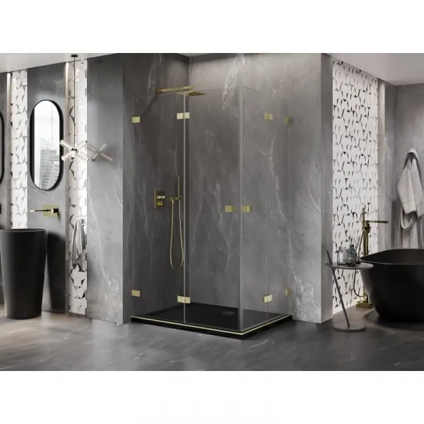 MEXEN/S - Lunar-F Duo sprchovací kút skladacie dvere 100 x 90, transparent, zlato kartáčovaná 836-100L-090P-55-00