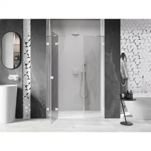 MEXEN/S - Lunar sprchové dvere krídlové ľavé 155, transparent, biela 834S-155-050-20-00-L