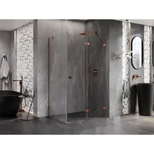 MEXEN/S - Lunar-F sprchovací kút skladacie dvere pravá 85 x 80, transparent, różowe złot 836-085-080-60-00-P