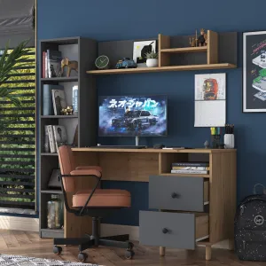 Kalune Design Moderní sada Darah s psacím stolem, knihovnou a policí ořech/antracit