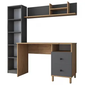 Kalune Design Moderní sada Darah s psacím stolem, knihovnou a policí ořech/antracit