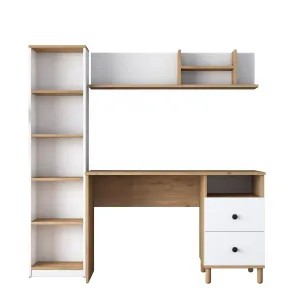 Kalune Design Moderní sada Darah s psacím stolem, knihovnou a policí ořech/bílá