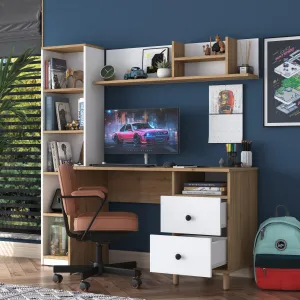 Kalune Design Moderní sada Darah s psacím stolem, knihovnou a policí ořech/bílá