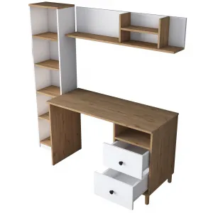 Kalune Design Moderní sada Darah s psacím stolem, knihovnou a policí ořech/bílá