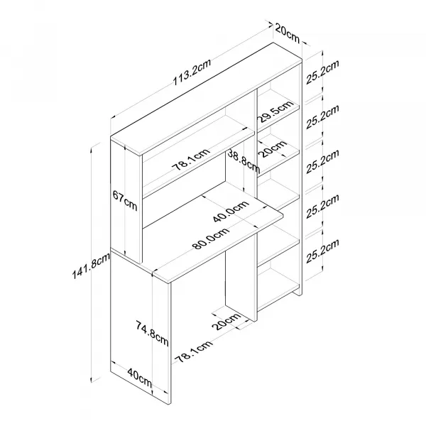 Kalune Design Psací stůl s regálem Hapos 113 cm bílý