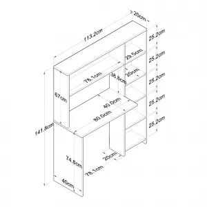 Kalune Design Psací stůl s regálem Hapos 113 cm bílý