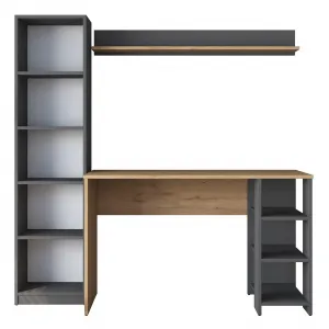 Kalune Design Moderní sada Megis s psacím stolem, knihovnou a policí ořech/antracit